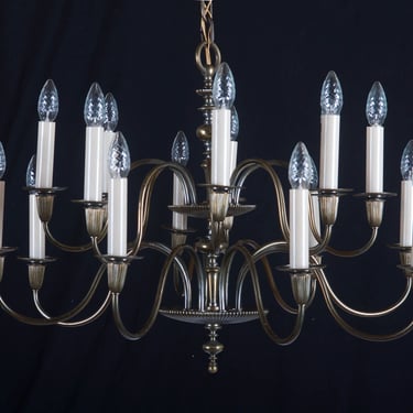 Vintage Large Brass Sixteen-Arms Chandelier 