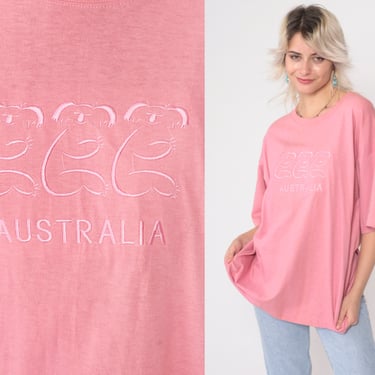 Australia Koala T Shirt 90s Pink Tourist Animal TShirt Koala Bear Vintage Retro Graphic Souvenir Shirt Embroidered Tee 1990s Extra Large xl 