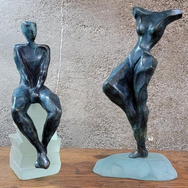 Bronze Cubism Sculpture of Nude Figures by Dominique Dardek 