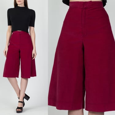 70s Burgundy Corduroy Culotte Shorts - Extra Small, 24.5
