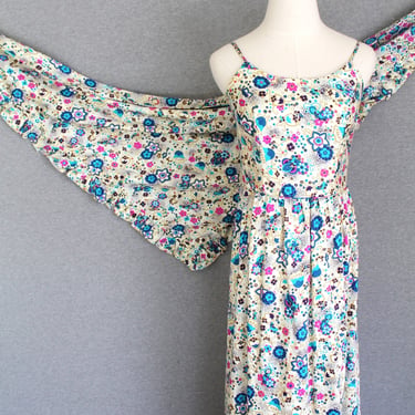 1970s - Polished Cotton - Maxi - Sundress - Party Dress and Wrap - by 