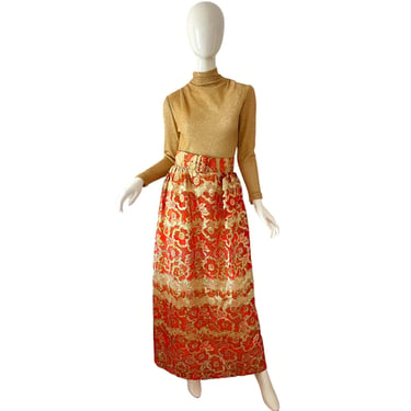 70s Metallic Gold Lame Dress / Chiffon Silk Lame Gown / 1970s Party Evening Dress Medium 