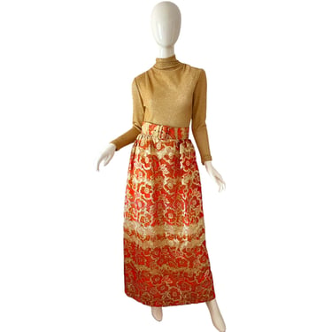 slim fit dress slacks Vintage 1970s Gold Metallic Long Sleeve Maxi Dress main image 0