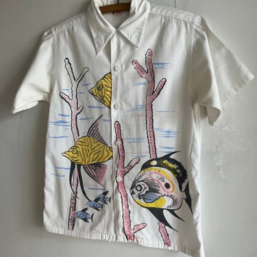 Rare 1950s Shirt Hand Painted Fish Unisex 36 