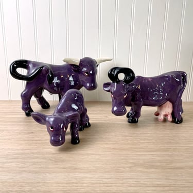 Brayton Laguna Pottery purple cow family - 1950s vintage 