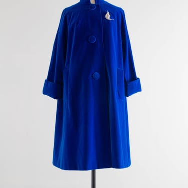 Gorgeous 1960's Blue Velvet Evening Swing Coat / ML