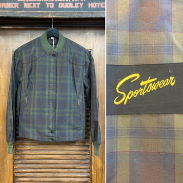 Vintage 1960’s -Deadstock- Ivy League Mod Plaid Cotton Windbreaker Jacket, 60’s Bomber Collar, 60’s Sportswear, Vintage Clothing 