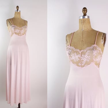 70s Pale Pink Maxi Slip / Wedding Slip Dress / Vintage Lingerie/ Size XS/S 