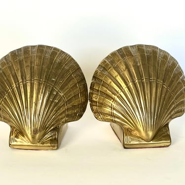 Brass Shell Bookends, Brass Bookends, Vintage Bookends, Shell Decor, Vintage Home Decor, Bookends By Philadelphia Manufacturing Co. 