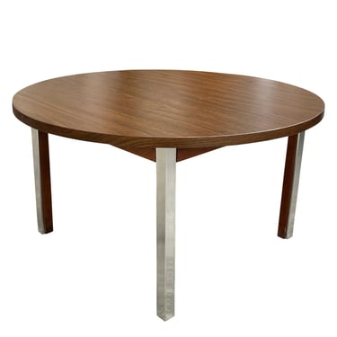 Mid-Century Modern Walnut Round Coffee End Table w/ Chrome Legs