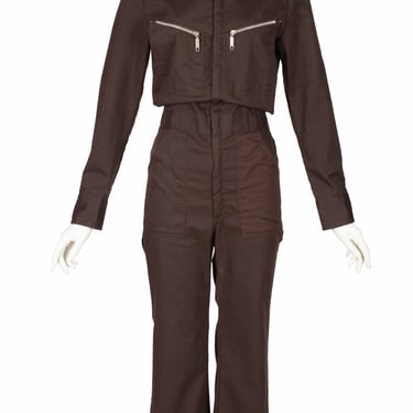 GWG 1970s Vintage Brown Denim Flared Workwear Jumpsuit Sz XS S 
