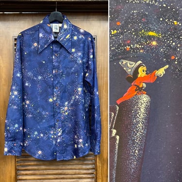 Vintage 1970’s “Kennington” Disney Fantasia Mickey Mouse Poly Disco Pop Art Shirt, 70’s Disco Top, Vintage Disco, Vintage Clothing 