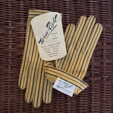 1950s Le Gant Hermes, Wear-Right Gloves Striped Yellow & Gray | Vintage, Butterscotch, Funky, Unique, Rare, Designer, NWT, Unworn, Couture 