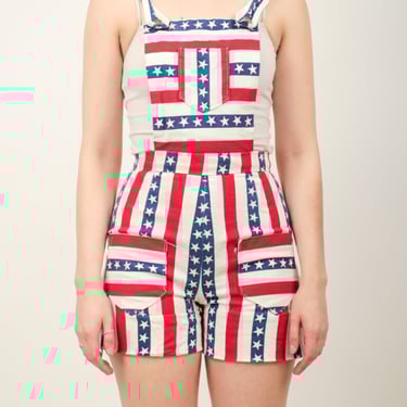 1976 Bicentennial Homemade Cotton Red White and Blue Romper Overalls