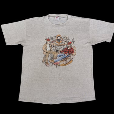 90s Deer Hunter Funny Graphic Tee - Men's XL | Vintage Unisex Heather Gray Distressed T Shirt 