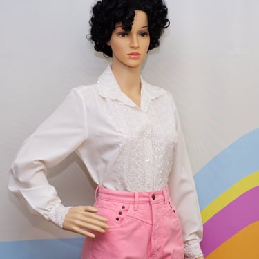 Vintage 1970s Off-White Eyelet Blouse | Medium | i-1 