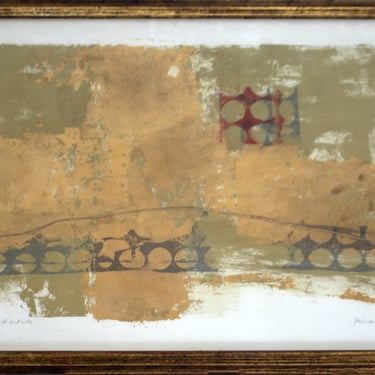 Framed Pierre Pecoud Modern Mixed Media Abstract with Gold Painting 