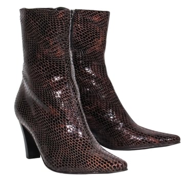 Aquatalia - Brown Patent Leather Crocodile Design Calf-High Boots Sz 9.5