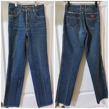 1980s Vintage Jordache High Waisted Blue Jeans / 80s / Eighties Slim Cut Embroidered Pocket Denim Pants / Waist: 25
