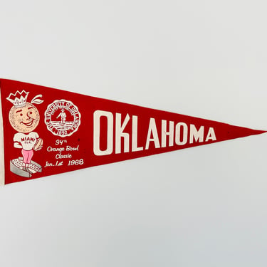 Vintage University of Oklahoma 1968 Orange Bowl Full Size Pennant 