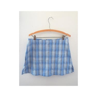Vintage Women's Skort - 90s Blue Plaid Mini Shorts Skirt - Cotton Skorts - Size Medium 