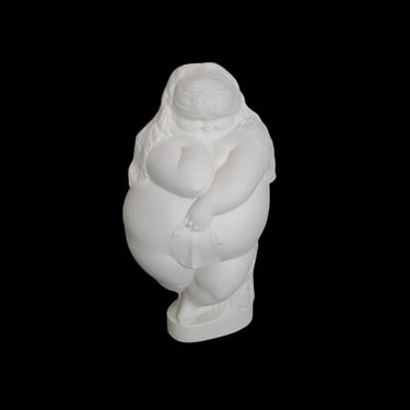 Vintage Matte White Porcelain Sculpture Plump Bashful Standing Nude Fat Lady with Handkerchief Las Gordas by Ricardo Mesa 