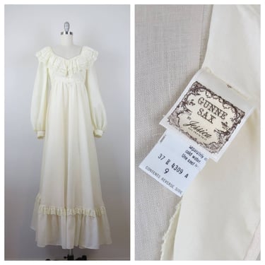 Vintage 1970s Gunne Sax dress, prairie, balloon sleeves, Victorian revival, 9 