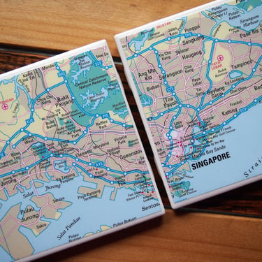 2016 Singapore Map Coaster Set of 2. Singapore Gift. City Map Decor. Singapore Coasters. World Travel Decor. Southeast Asia. Travel Gift. 