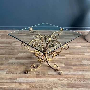 Italian Gold Leafed Iron Table with Glass Top, c.1950’s 