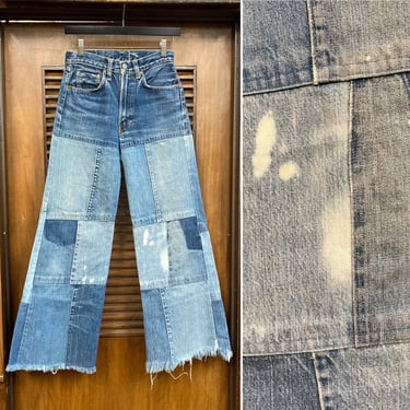 Vintage 1960’s Levi’s 501xx Zipper Patchwork Denim Flare Custom Jeans, w27, Vintage Redlines, Levi’s Big E, Vintage Clothing 