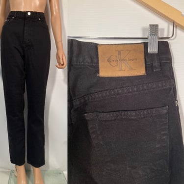 Vintage 90s/Y2K Calvin Klein Black Denim High Waist Tapered Leg Jeans Size 27/28 Waist 