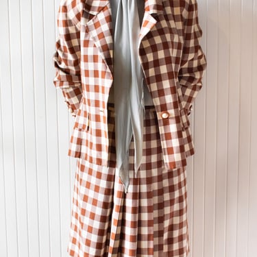 Vintage 1980s Oscar de la Renta Coordinate Gingham Set Large