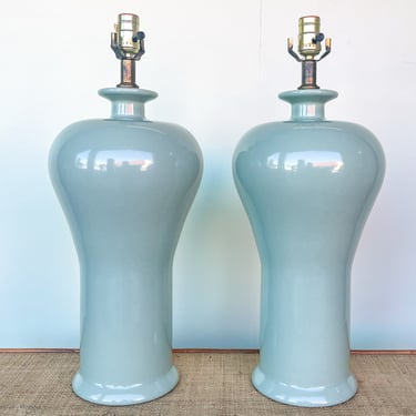 Pair of Seafoam Ceramic Lamps