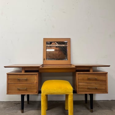 1960s Refinished vanity with pop-up mirror by Milo Baughman for Drexel ~ seating sold separately 