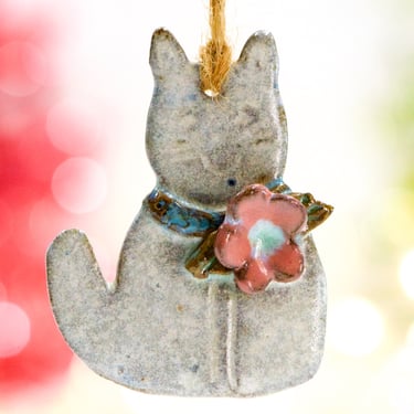 VINTAGE: 2001 - Signed Ceramic Cat Ornament - By Pat McTee - The Cookie Tree Collection - Handcrafted - SKU 15-A2-00034556 