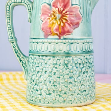 Antique French Majolica Floral Pitcher