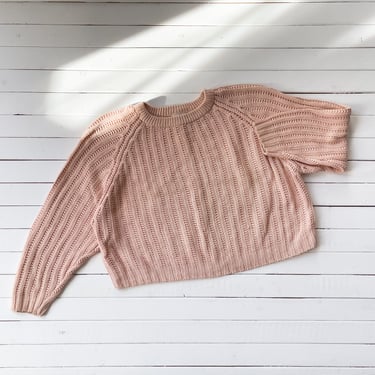 oversized cropped sweater 80s 90s vintage pastel peach cotton sweater 