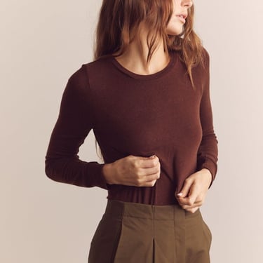 Amente Wool Blend Lightweight Knit Top - Chestnut