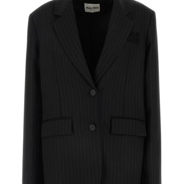 Miu Miu Women Embroidered Stretch Wool Blend Blazer