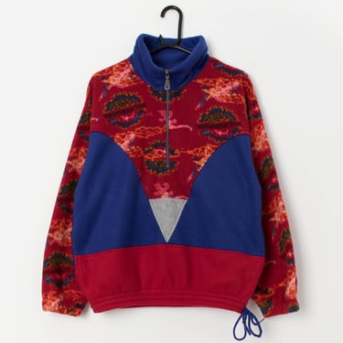 Vintage funky quarter zip fleece in red and blue - Small 