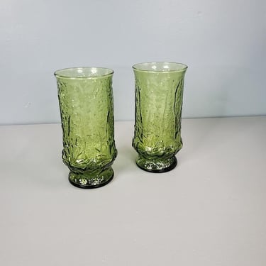 Set of 2 Anchor Hocking Rain Flower Drinking Glasses 