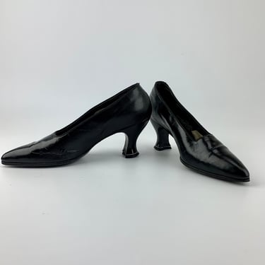 1900-1920's Spool Heel Shoes in Black - Quality Leather -  Pointed Toe - Women's Size  5-1/2 Narrow 