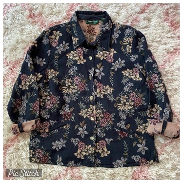 Vintage 90s Black Floral Tapestry Jacket Large 
