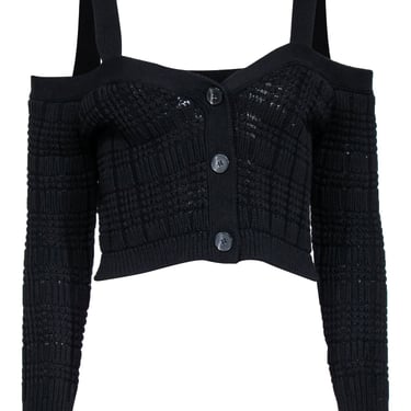 Intermix - Black Cold Shoulder Cropped Knit Cardigan Sz P