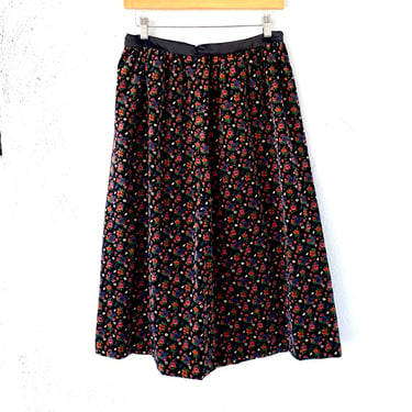 Vintage 70s Velvet Skirt 1970s Dark Floral Midi Skirt 