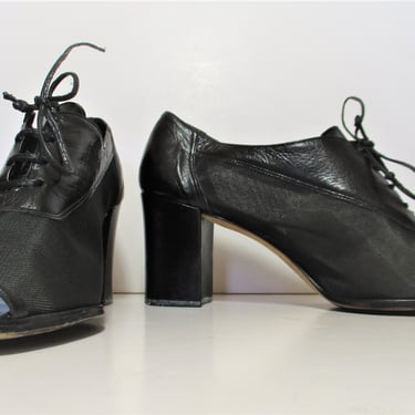 Oxford Heels, Vintage Enzo Angiolini, Black Mesh Booties, 9.5 M Women, peep toe shoes 