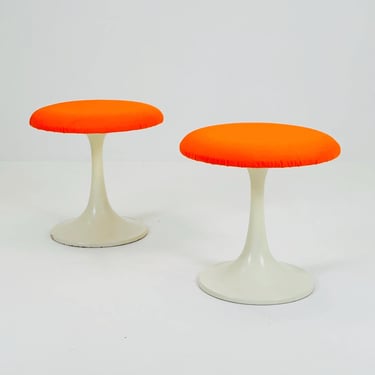 1 of 2 Mid-Century Tulip orange stool by Tamburin, Sweden, 1970s 