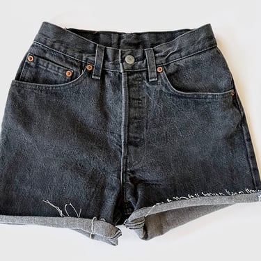 Vintage Levi’s 501 Cut Off Jean Shorts - Dark Gray Denim High Waist - Made in USA - Button #544 - Size 0 / 24 