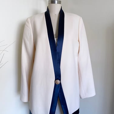 Vintage 90's Ferre Creme and Navy Wool Blazer 