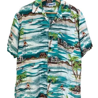 Utility Rayon Beach Scene Print All Over Hawaiian Shirt Medium